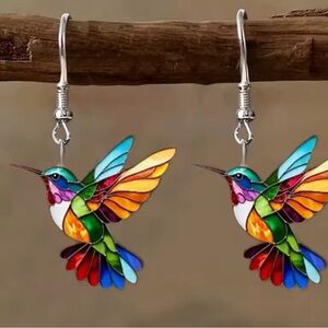 Hummingbird Colorful Bird Acrylic Earrings